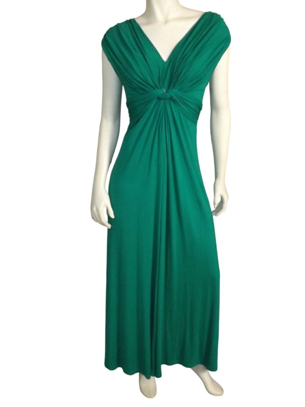 PIETRO BRUNELLI Maxi Dress, M, Green Jersey, Twist Front, Empire waist, Ties